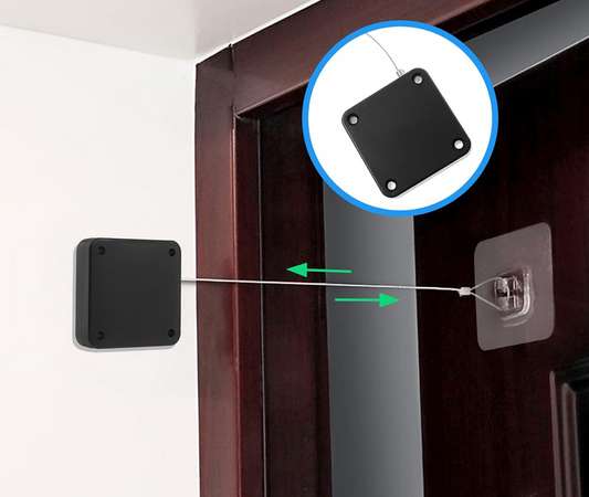 Automatic Door Closer Punch-Free | Self Closing Door Sensor with Steel Wire Rope | No-Drill Adhesive Door Closer for Wooden, Glass & Metal Doors
