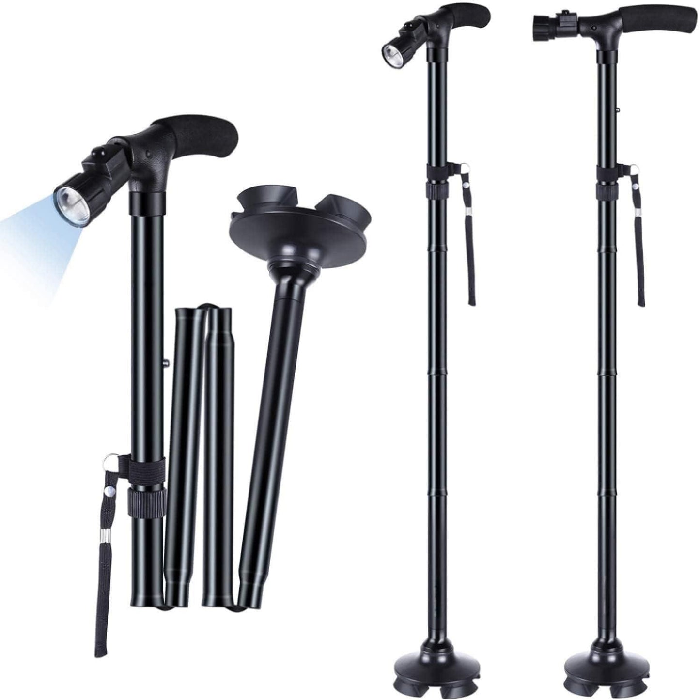 Collapsible Walking Stick with LED Light | Foldable Anti-Slip Support Stick for Indoor & Outdoor Use